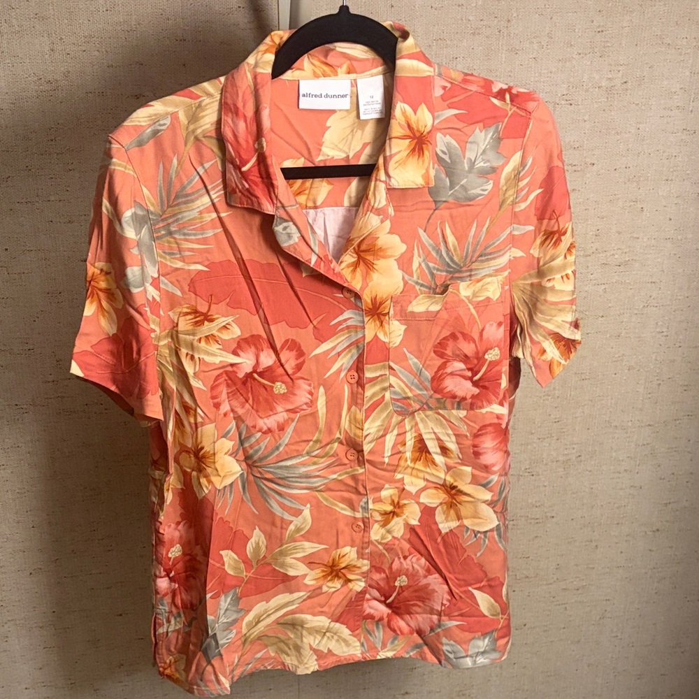 Alfred Dunner Coral Tropical Floral Short-Sleeve Button Shirt